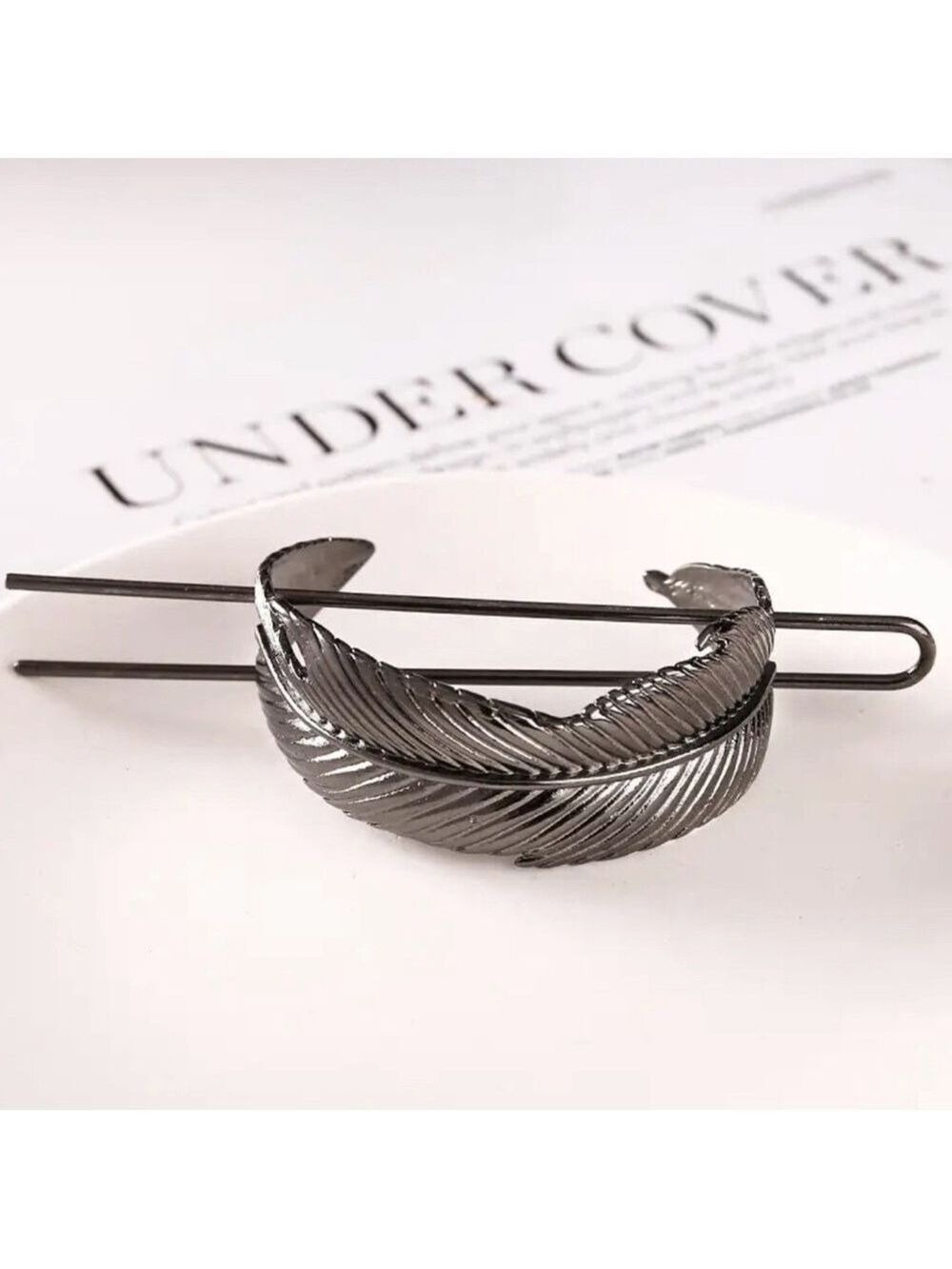 $20 (2 for $30) Platinum Black Metal Leaf Hair Cuff & Pin - Ponytail Bun Holder